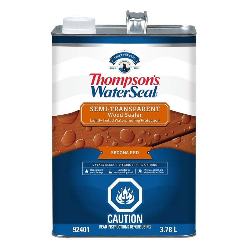 Thompson’s WaterSeal THCP92401-16 Wood Sealer, Semi-Transparent, Liquid, Sedona Red, 1 gal, Can