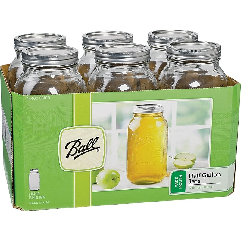 Ball 2213524 Mason Jar, Wide Mouth, 64 oz, Glass, Includes: Metal Lid
