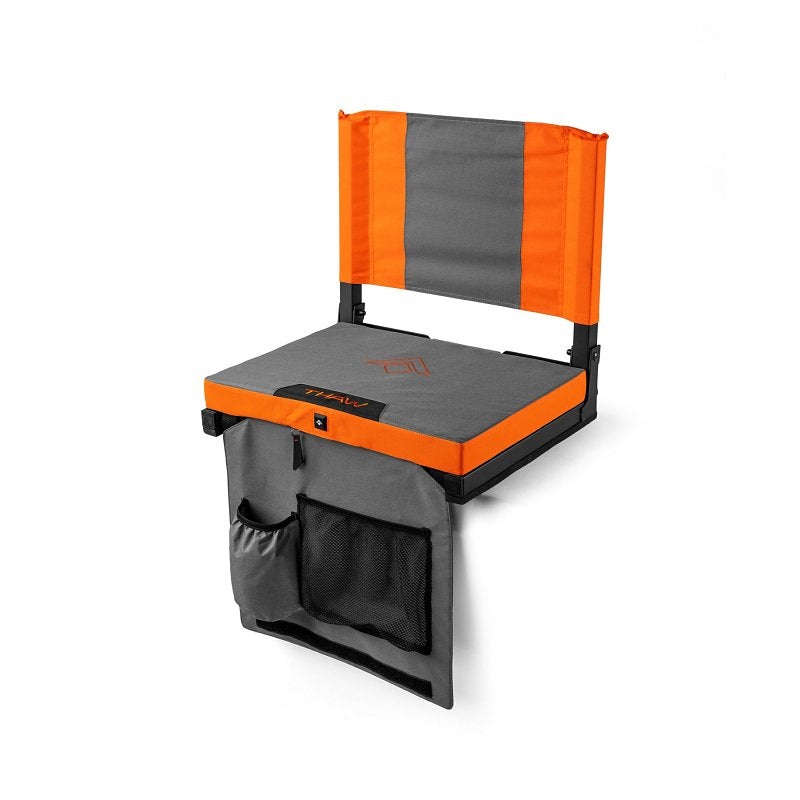 Thaw THA-BOD-1001 Heated Stadium Seat, 14-1/2 in W, 17.72 in H, Black/Orange Seat