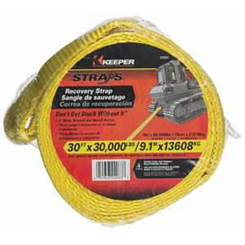 Keeper 02963 Vehicle Recovery Strap, 30,000 lb, 6 in W, 30 ft L, Yellow