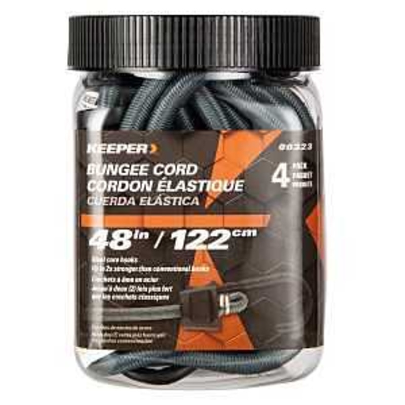Keeper 06323 Bungee Cord, Polypropylene End, 48 in L, Rubber, Gray, Hook End