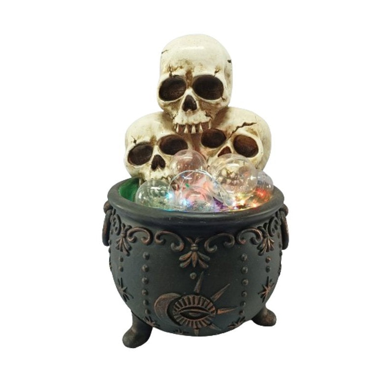 Santas Forest 89928 LED Calderon with Skulls, 12-1/2 in H, Plastic/Resin, Black, Internal Light, Indoor