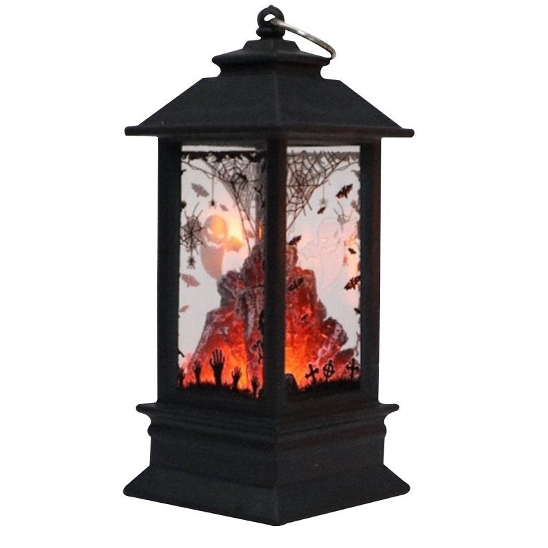 Santas Forest 99936 Halloween Tombstone Lantern, 5 in H, Plastic, Black, Internal Light, Indoor, Outdoor