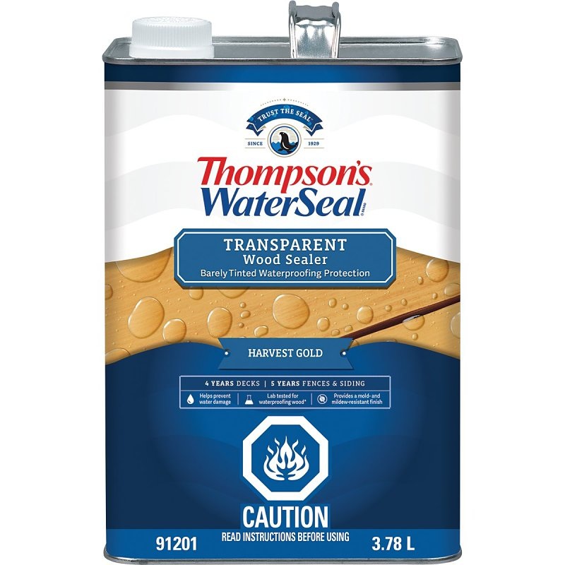 Thompson’s WaterSeal THCP91201-16 Wood Sealer, Transparent, Liquid, Harvest Gold, 1 gal, Can