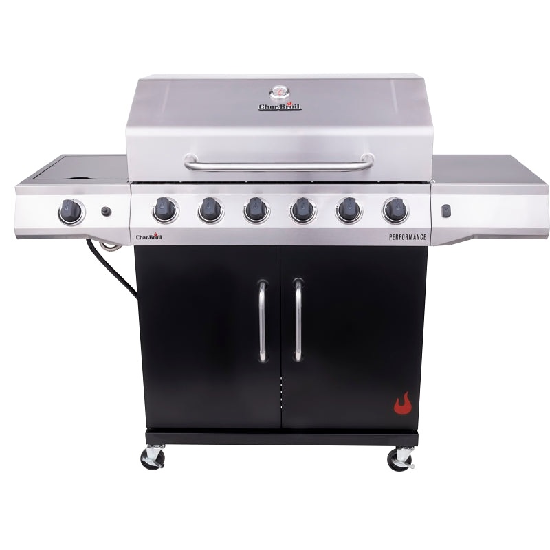 Char-Broil 463229021 Gas Grill, 60,000 Btu, Liquid Propane, 6-Burner, Chef’s Tray, 10,000 BTU Side Burner, Cabinet Storage