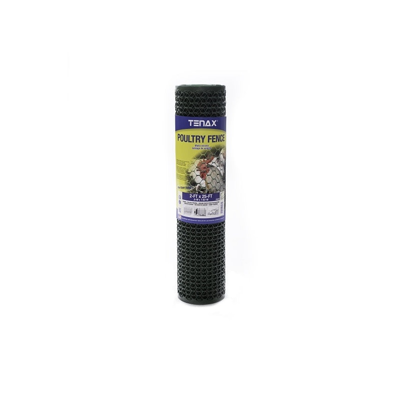 Tenax 72120942 Poultry Fence, 25 ft L, 2 ft W, 3/4 x 3/4 in Mesh, Plastic, Green
