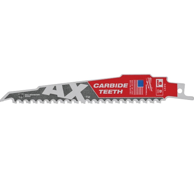 Milwaukee 48-00-5221 Reciprocating Saw Blade, 6 in L, 5 TPI, Carbide Cutting Edge