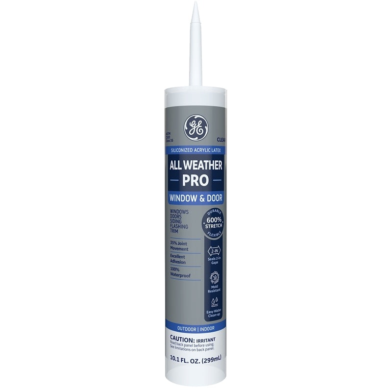 GE Siliconized Advanced Acrylic 3005190 Window & Door Sealant, Clear, 1 to 14 days Curing, 10 fl-oz Cartridge