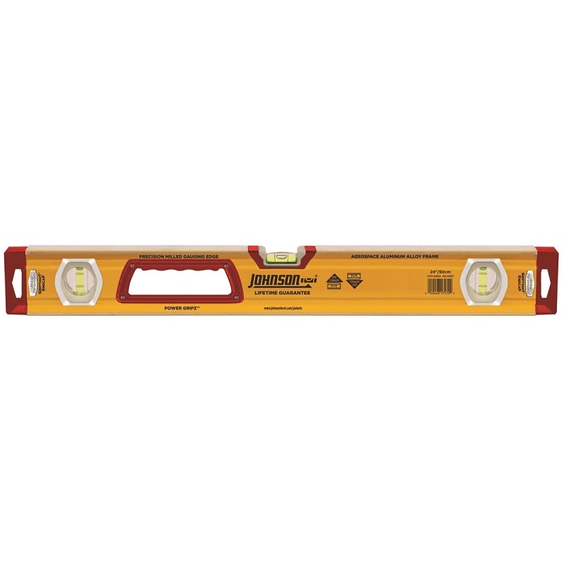 Johnson 1717-2400 Box Level, 24 in L, 3-Vial, Non-Magnetic, Aluminum, Yellow