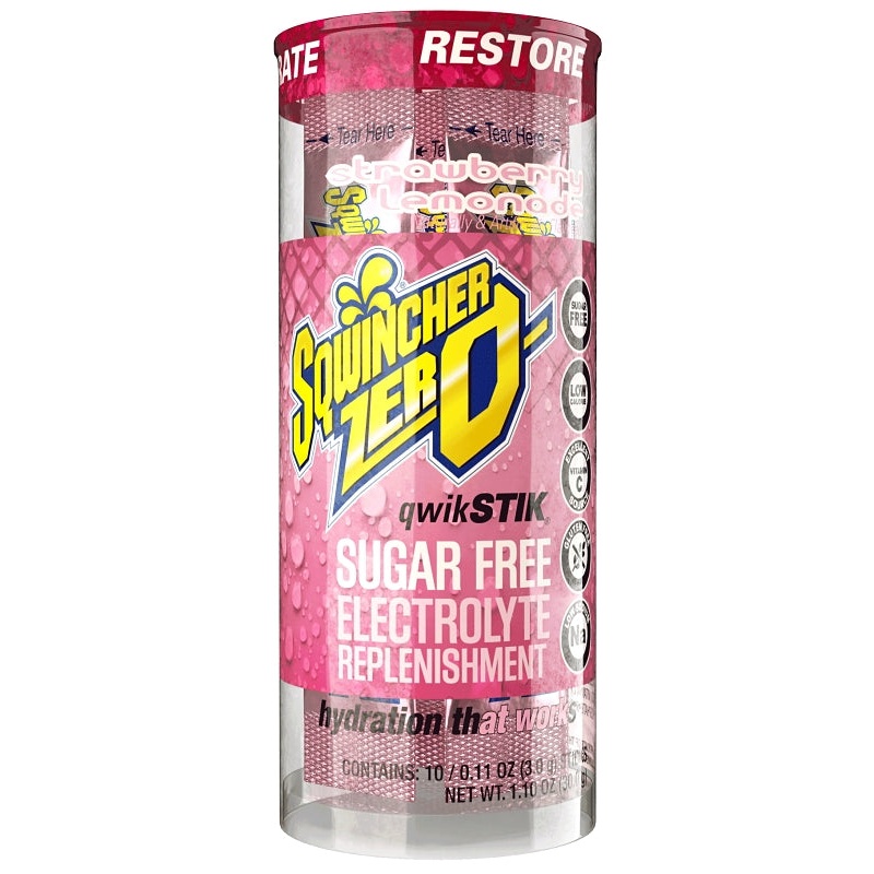 Sqwincher Qwik Stik ZERO Series 159060162 Drink Mix, Sugar-Free, Powder, Strawberry Lemonade Flavor, 0.11 oz Stick
