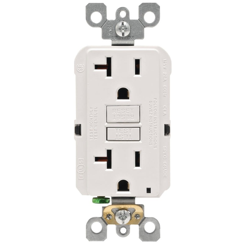 Leviton R02-GFNT2-0KW GFCI Receptacle, 2 -Pole, 20 A, 125 V, Back, Side Wiring, NEMA: 5-15R, White