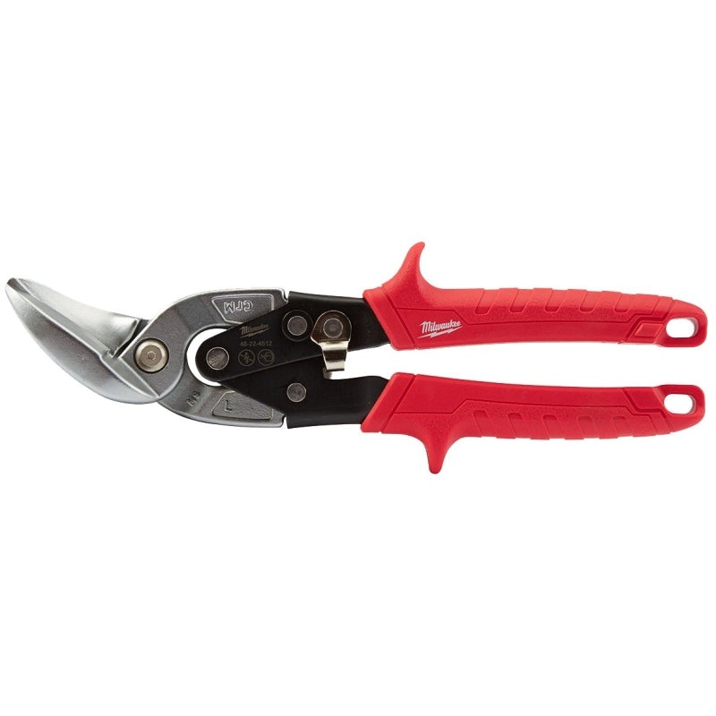 Milwaukee 48-22-4542 Aviation Snip, 9-7/8 in OAL, 5 in L Cut, Left Cut, Steel Blade, Comfort-Grip Handle, Red Handle