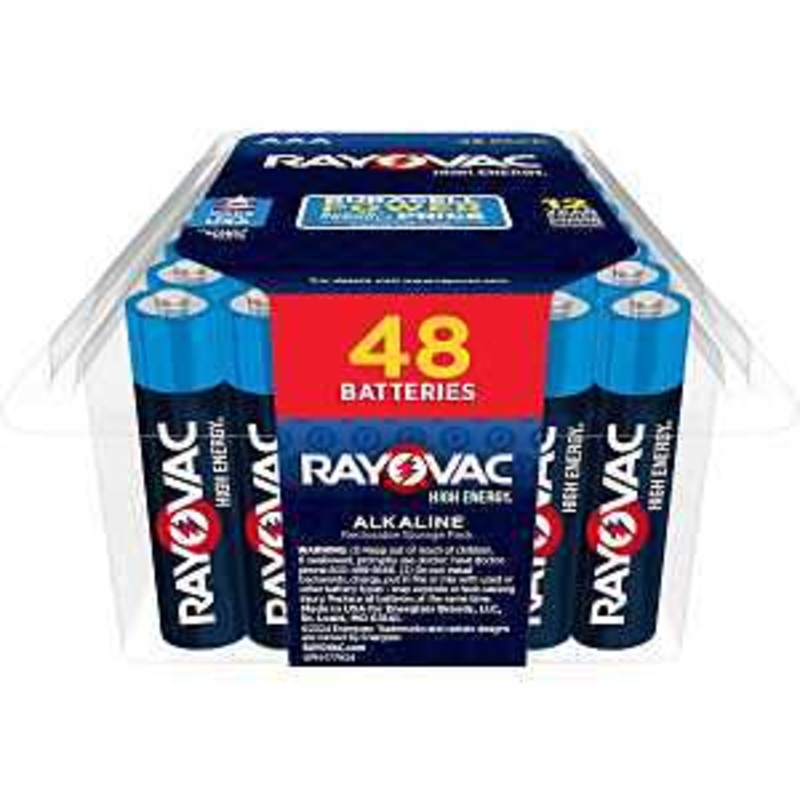 Rayovac 824-48PPK Battery, 1.5 V Battery, AAA Battery, Alkaline, 48/PK
