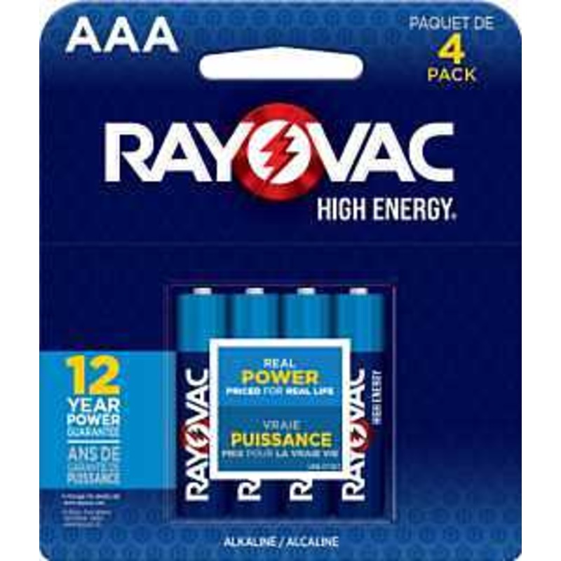 Rayovac 824-4J Battery, 1.5 V Battery, AAA Battery, Alkaline, Blue, 4/PK