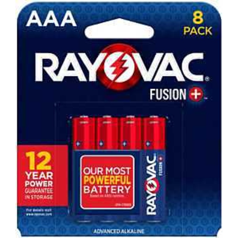 Rayovac Fusion 824-8TFUS1 Battery, AAA Battery, Alkaline, Blue/Red
