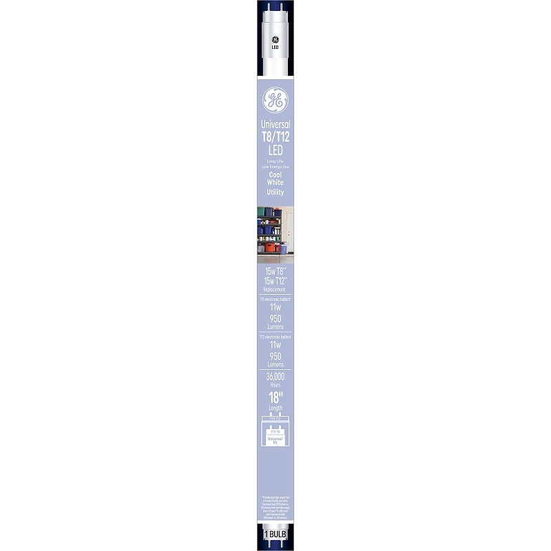 GE 37178 Linear Bulb, T8 Lamp, 15 W Equivalent, Bi-Pin Lamp Base, Frosted, Cool White Light, 4000 K Color Temp