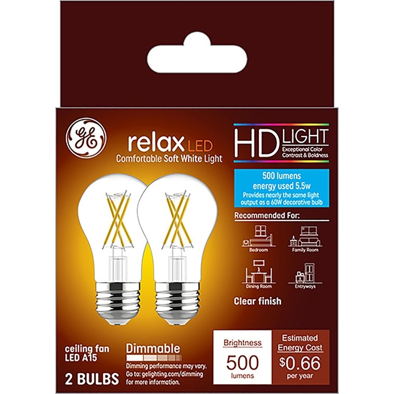 GE Industrial Solutions 36980 LED Bulb, General Purpose, A15 Lamp, E26 Lamp Base, Dimmable, Clear, Soft White Light