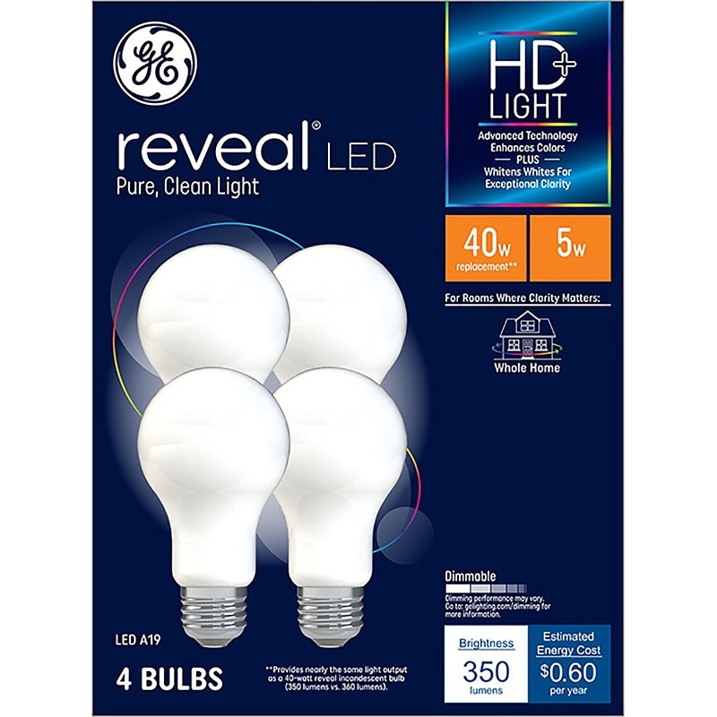 GE Industrial Solutions 46650 LED Bulb, General Purpose, 350 Lumens, 5 W, A19 Lamp, E26 Lamp Base, Dimmable, Frosted