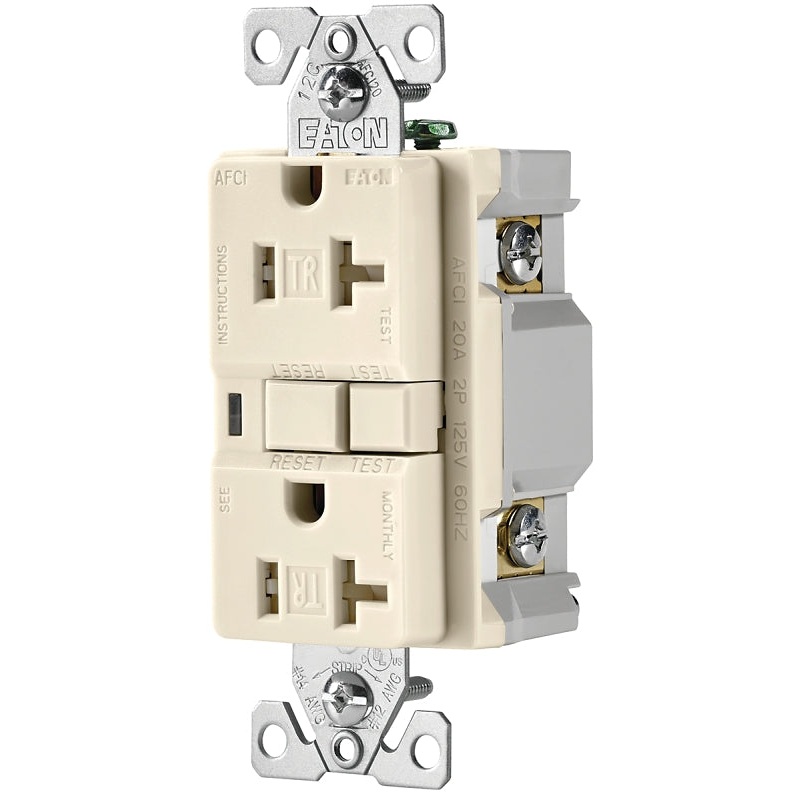 Eaton Wiring Devices TRAFCI20LA AFCI Receptacle, 2 -Pole, 20 A, 125 V, Back, Side Wiring, NEMA: 5-20R
