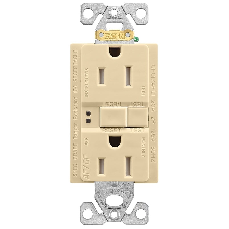 Eaton Wiring Devices TRAFGF15V-K-L Duplex Receptacle Wallplate, 2 -Pole, 15 A, 125 V, Back, Side Wiring, Ivory