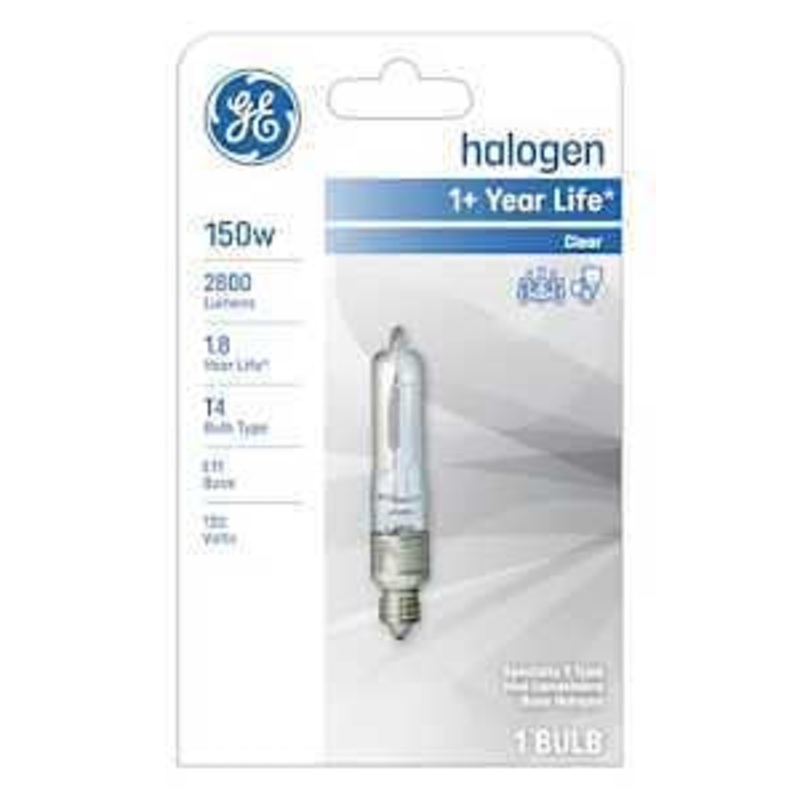 GE 19386 Halogen Bulb, 150 W, E11 Candelabra Lamp Base, T4 Lamp, White Light, 2800 Lumens, 2900 K Color Temp