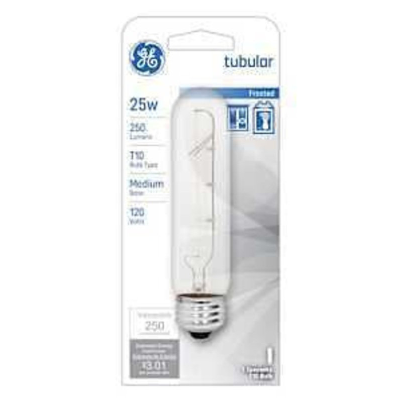 GE 45513 Display Bulb, 25 W, T10 Lamp, E26 Medium Lamp Base, 250 Lumens, 2500 K Color Temp, Frosted Light