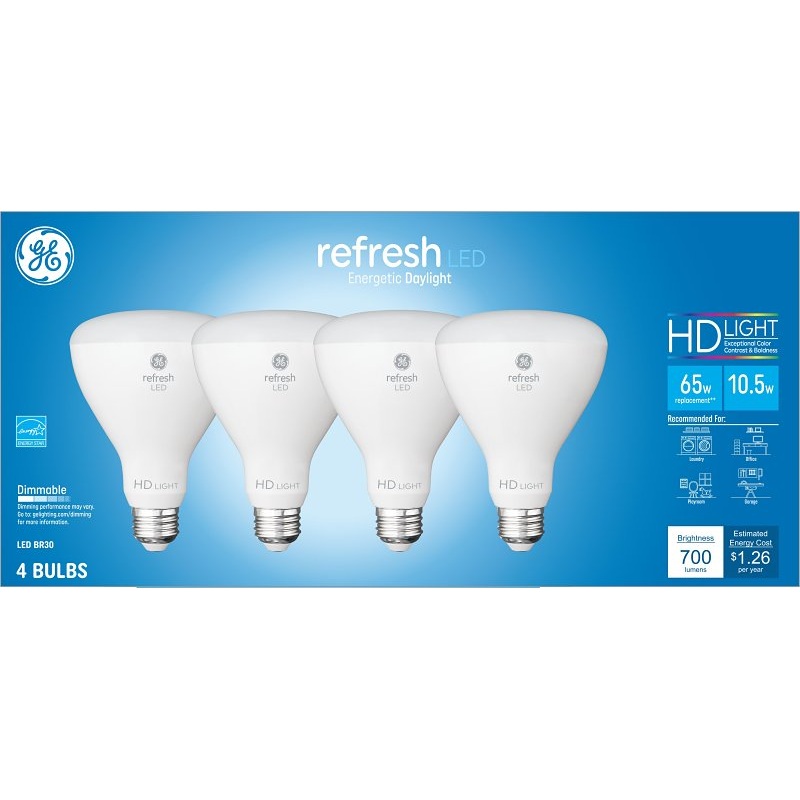 GE 93110833 LED Bulb, Flood/Spotlight, BR30 Lamp, 65 W Equivalent, Medium Lamp Base, Dimmable, Frosted, Daylight Light