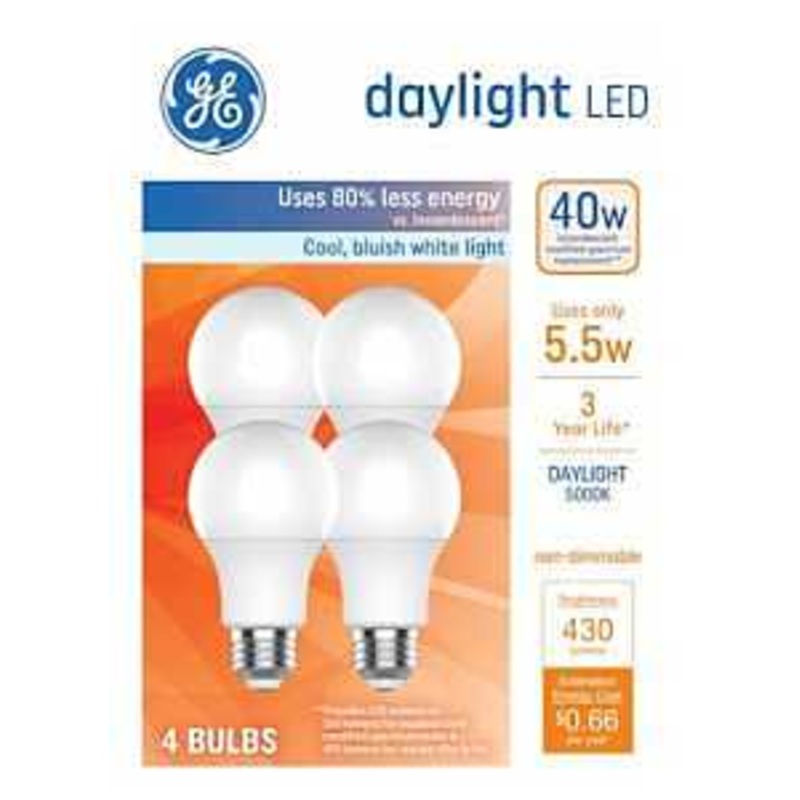 GE 93131941 LED Light Bulb, 40 W Equivalent, Medium Lamp Base, Daylight, 5000 K Color Temp