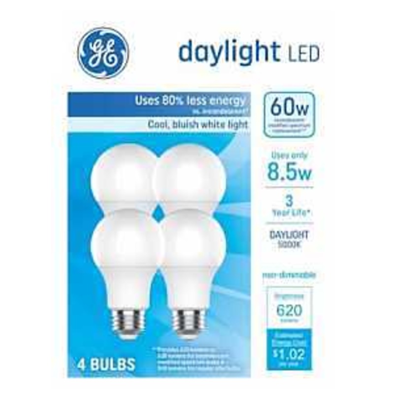 GE 93131943 Light Bulb, 60 W Equivalent, Daylight, 5000 K Color Temp