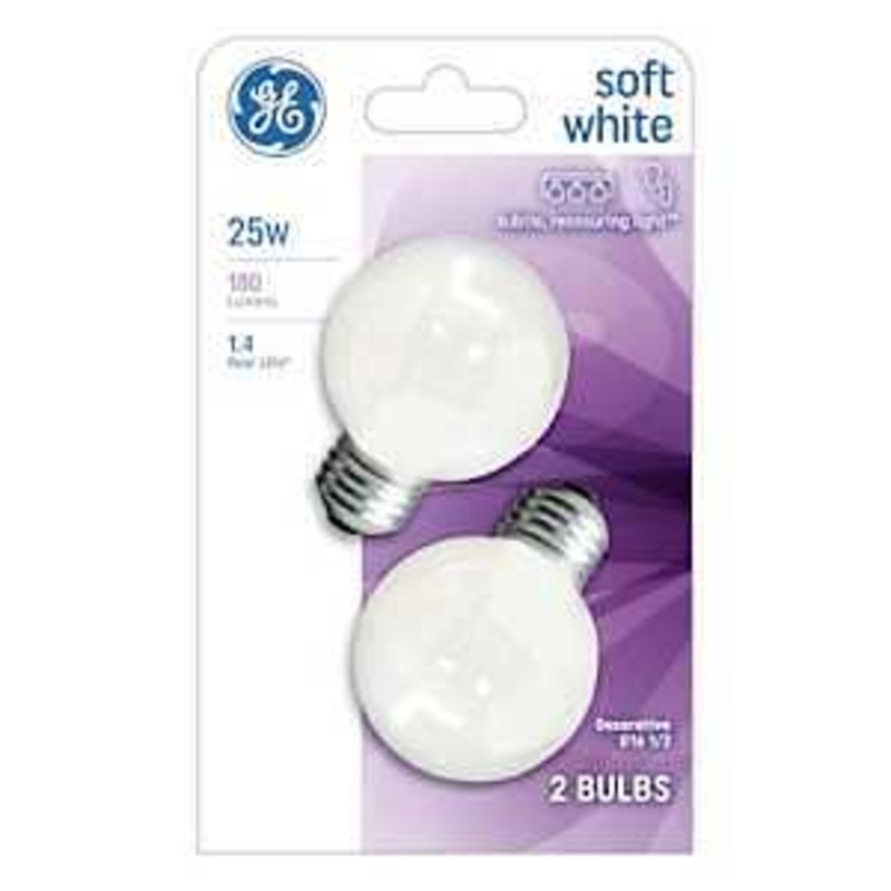 GE Industrial Solutions 31107 Incandescent Bulb, 25 W, G16.5 Lamp, Medium E26 Lamp Base, 180 Lumens