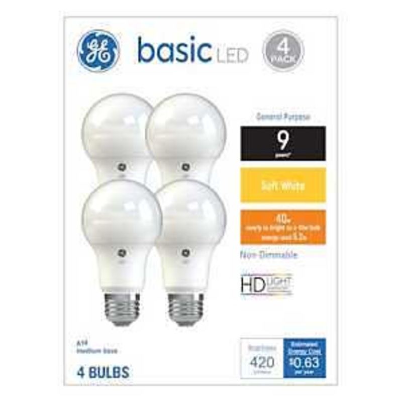 GE Industrial Solutions 36990 LED Bulb, General Purpose, 380 Lumens, 5.5 W, A19 Lamp, 40 W Equivalent, E26 Lamp Base