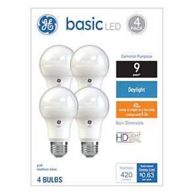 GE Industrial Solutions 36992 LED Bulb, General Purpose, 400 Lumens, 5.5 W, A19 Lamp, 40 W Equivalent, E26 Lamp Base