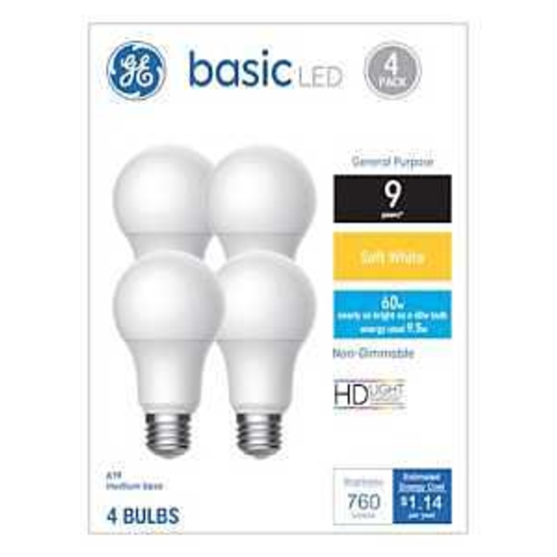 GE Industrial Solutions 36993 LED Bulb, General Purpose, 750 Lumens, 10 W, A19 Lamp, 60 W Equivalent, E26 Lamp Base