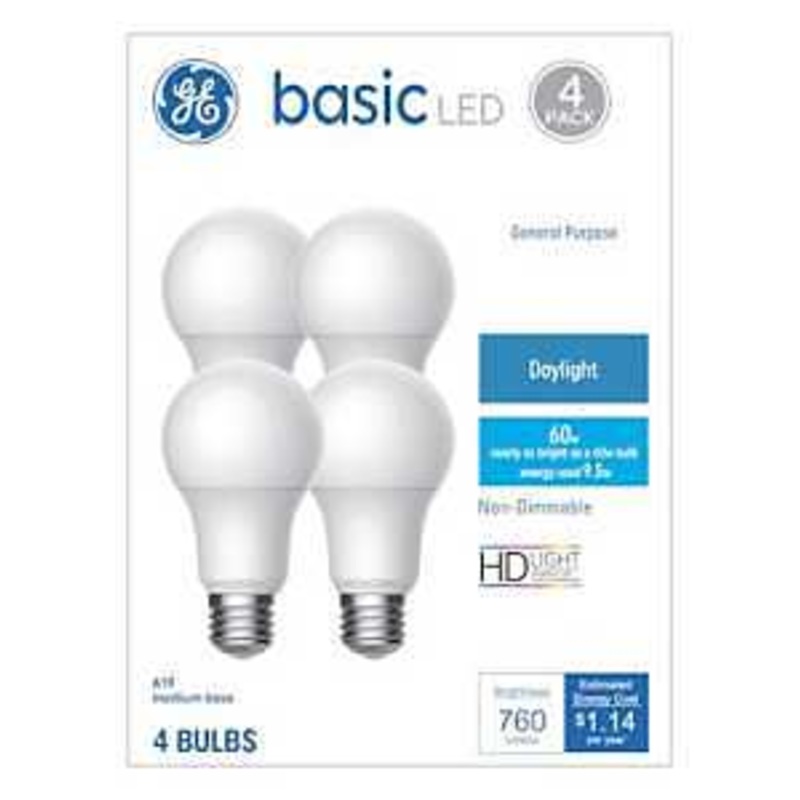 GE Industrial Solutions 37004 LED Bulb, 120 V, 750 Lumens, 10 W, A19 Lamp, 60 W Equivalent, E26 Lamp Base
