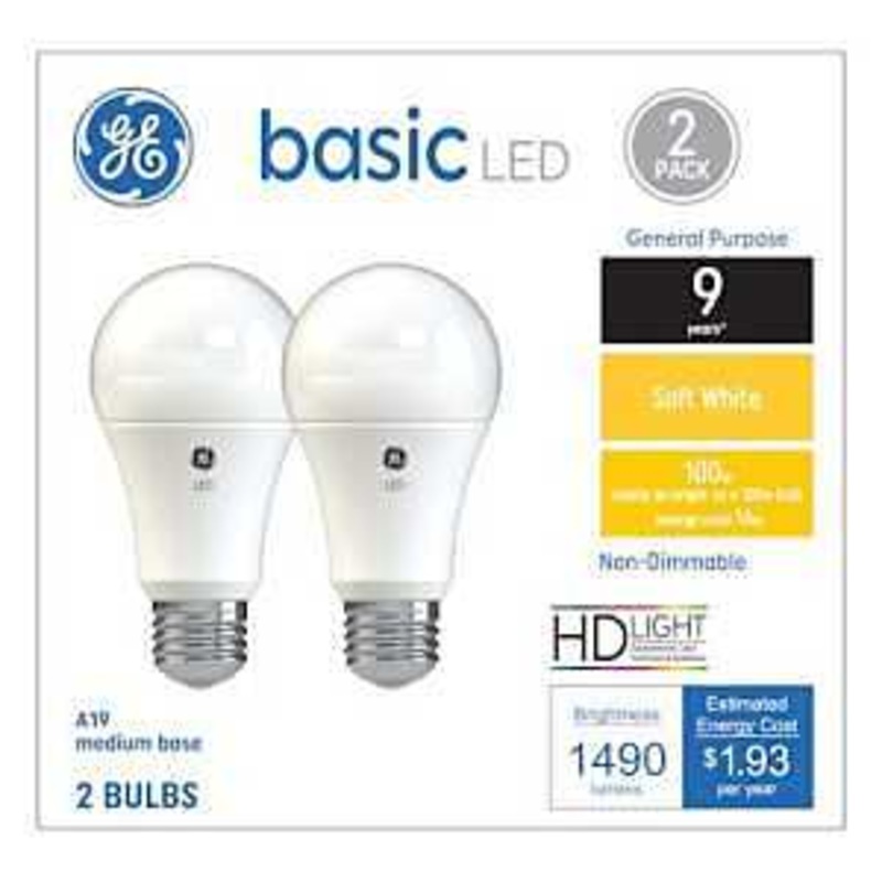 GE Industrial Solutions 37025 LED Bulb, General Purpose, 1490 Lumens, 16 W, A19 Lamp, E26 Lamp Base, Soft White