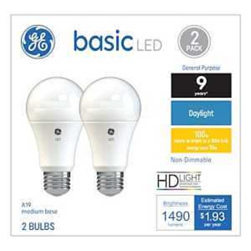 GE Industrial Solutions 37027 LED Bulb, General Purpose, 1490 Lumens, 16 W, A19 Lamp, E26 Lamp Base, Daylight