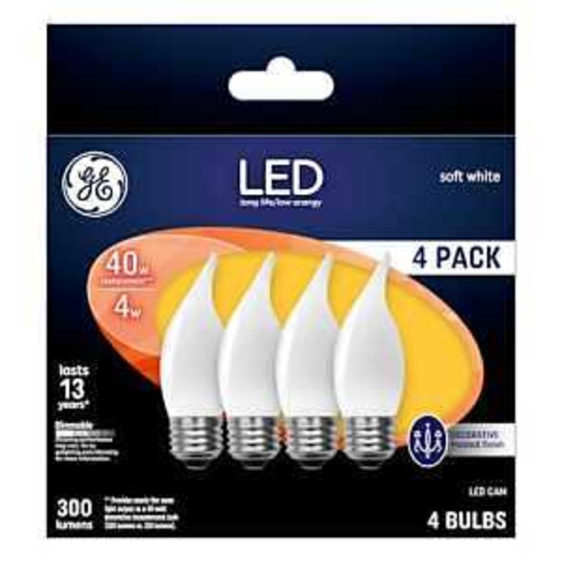 GE Industrial Solutions 37420 LED Bulb, Decorative, CAM Lamp, 40 W Equivalent, E26 Lamp Base, Dimmable, Frosted
