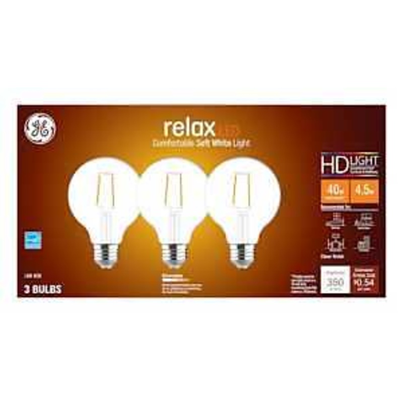 GE Industrial Solutions 43259 LED Bulb, Globe, 350 Lumens, 4.5 W, G25 Lamp, E26 Lamp Base, Dimmable, Clear, Soft White