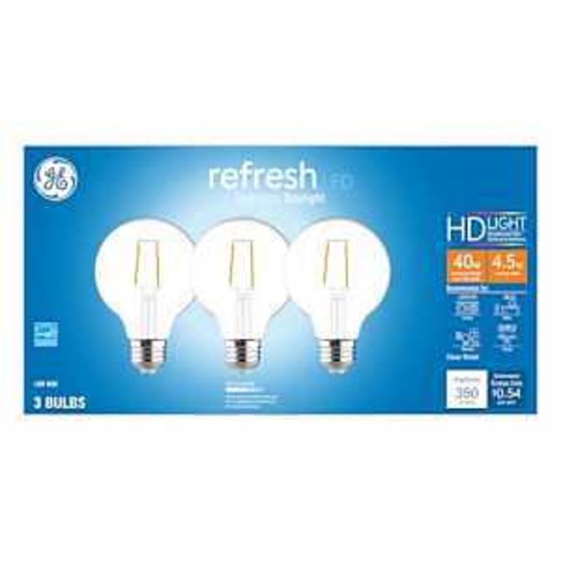 GE Industrial Solutions 43266 LED Bulb, Globe, 350 Lumens, 4.5 W, G25 Lamp, E26 Lamp Base, Dimmable, Clear, Daylight