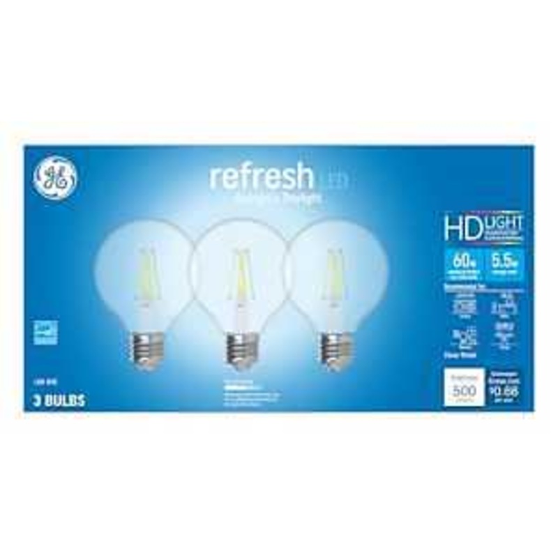 GE Industrial Solutions 43310 LED Bulb, Globe, 500 Lumens, 5.5 W, G25 Lamp, E26 Lamp Base, Dimmable, Clear, Daylight