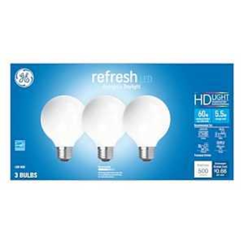 GE Industrial Solutions 43317 LED Bulb, Globe, 500 Lumens, 5.5 W, G25 Lamp, E26 Lamp Base, Dimmable, Frosted, Daylight