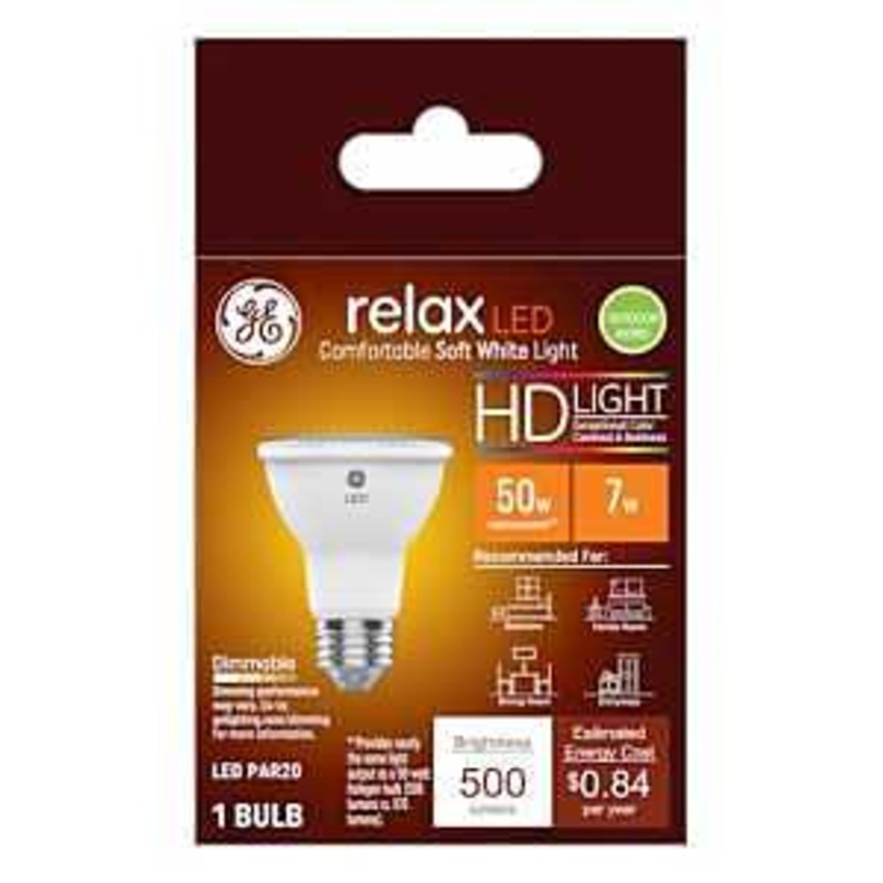 GE Industrial Solutions 45441 LED Bulb, Flood/Spotlight, 500 Lumens, 7 W, PAR20 Lamp, 50 W Equivalent, E26 Lamp Base