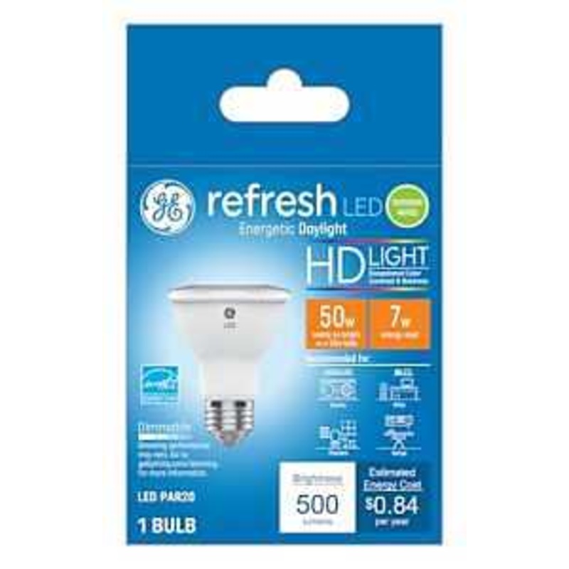GE Industrial Solutions 45499 LED Bulb, 120 V, 500 Lumens, 7 W, PAR20 Lamp, 50 W Equivalent, E26 Lamp Base