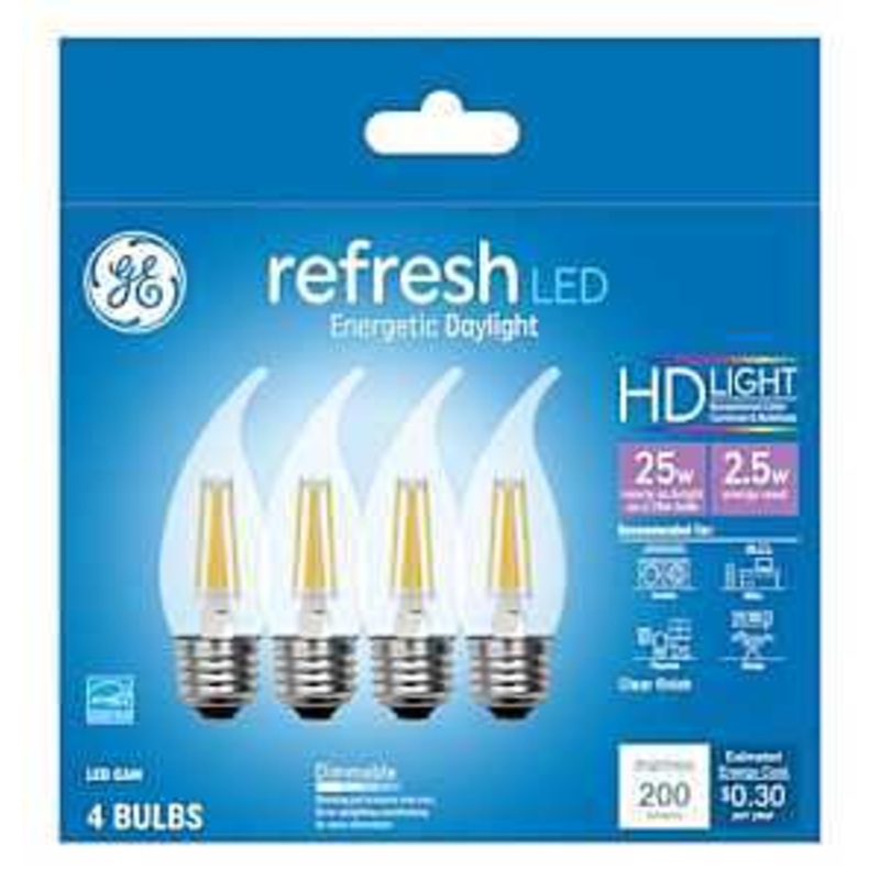 GE Industrial Solutions 45577 LED Bulb, Decorative, CAM Lamp, E26 Lamp Base, Dimmable, Daylight Light, 5000 K Color Temp