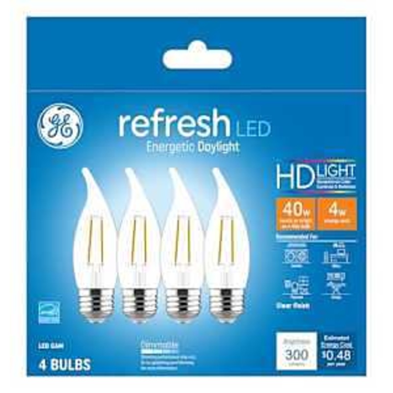 GE Industrial Solutions 45661 LED Bulb, Decorative, CAC Lamp, E26 Lamp Base, Dimmable, Daylight Light, 5000 K Color Temp