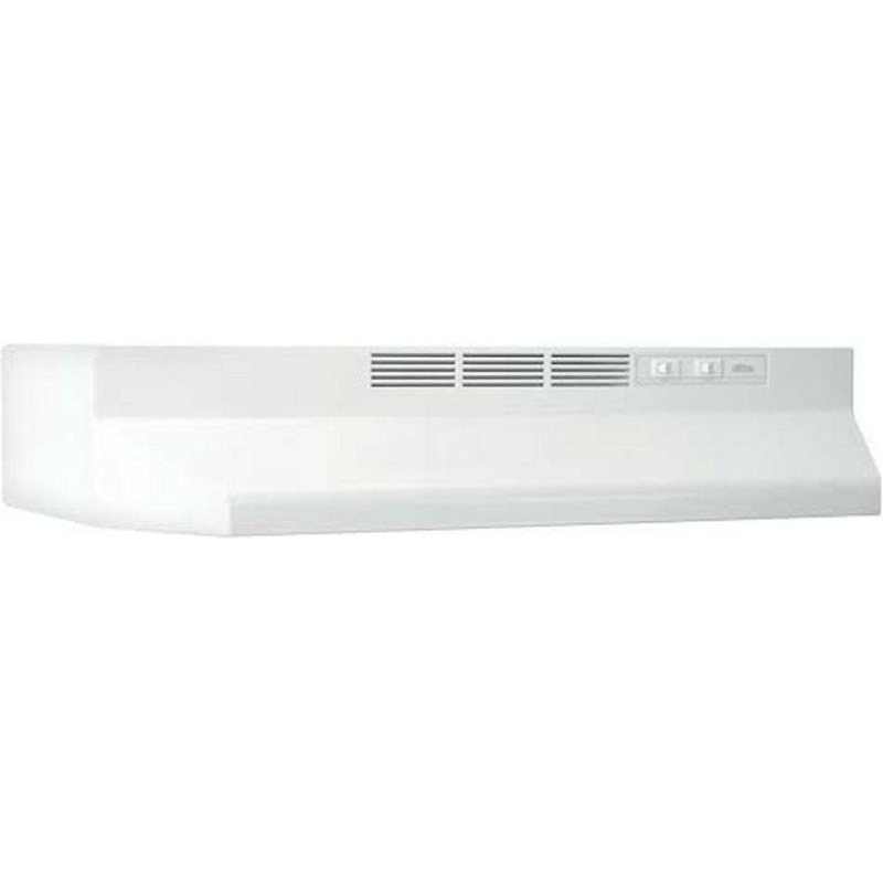 Broan 41000 Series 413001 Range Hood, 2 Fan, Ductless Vent, 30 in W, 17-1/2 in D, 6 in H, White