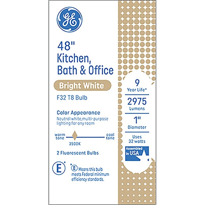 GE 66837 Light Bulb, 32 W, T8 Lamp, G13 Medium Bi-Pin Lamp Base, 2975 Lumens, 3500 K Color Temp