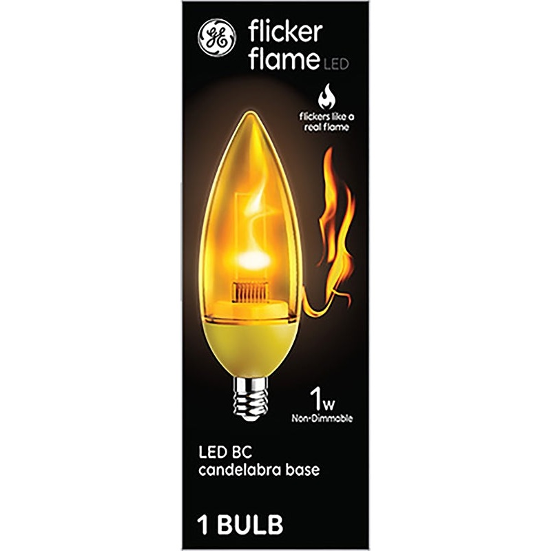 GE 93129282 Flicker Flame Light Bulb, Decorative, BC Lamp, 1 W Equivalent, Candelabra (E12) Lamp Base, Non-Dimmable