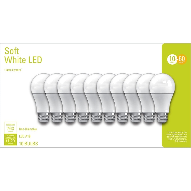 GE Industrial Solutions 93095552 LED Bulb, General Purpose, A19 Lamp, E26 Lamp Base, Frosted, Soft White Light