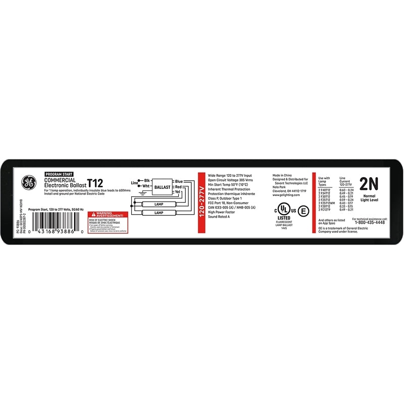 GE Industrial Solutions ProLine Series 93886 Electronic Ballast, 11.8 in L x 2.15 in W x 1.61 in H Dimensions, Series